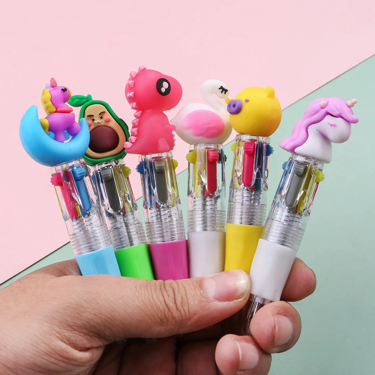 5PCS Kawaii Mini Ballpoint Pens – 4-Color Cute Cartoon Retractable Multicolor Pens for Kids, School Stationery, Office Supplies & Gifts