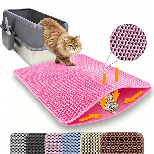 Alfombra Sanitaria Doble Capa para Gatos – Alfombrilla Atrapadora de Arena Grande Antideslizante e Impermeable, Tapete Filtrador Resistente al Desgaste para Gatos, Protector de Suelo Antideslizante y Accesorio de Fácil Limpieza para Recoger Arena