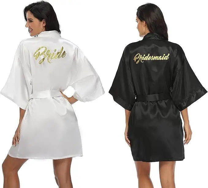 6-Piece Bridal Shower Robe Set – Bride & Bridesmaid Silky Robes Getting Ready Dressing Gown