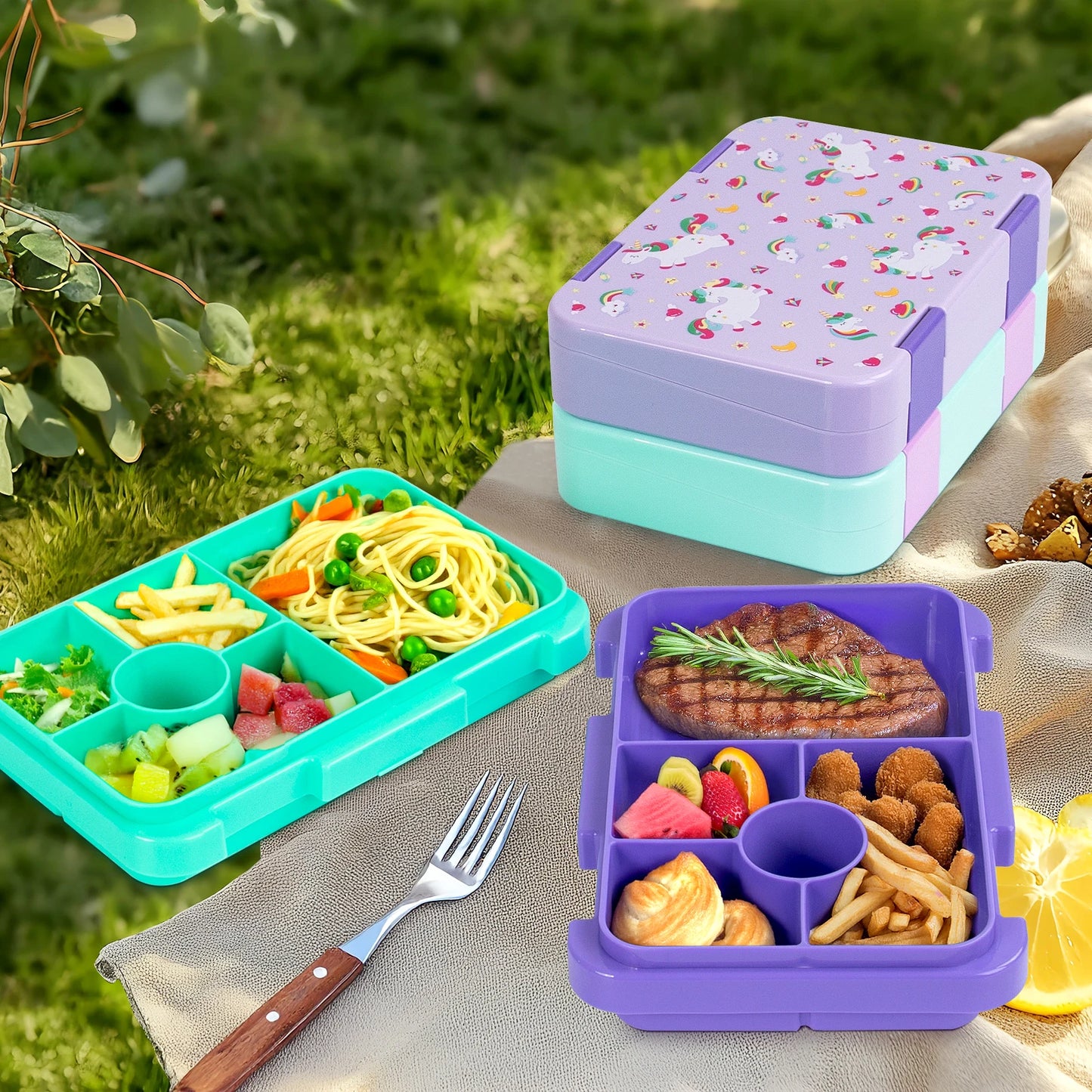 Fiambrera Bento para niños – Recipiente de comida portátil a prueba de fugas para la escuela, viajes y picnics, fiambrera para estudiantes apta para microondas para frutas, aperitivos y comidas