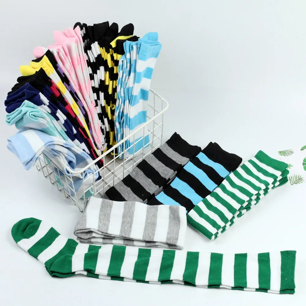 Thigh High Socks Women Over Knee Striped Polka Dot Stockings Black White Pink Lolita Cosplay Harajuku Y2K Kawaii