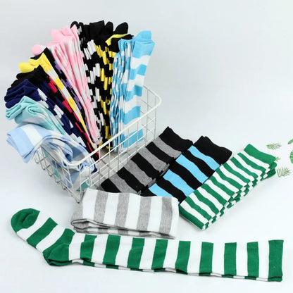 Thigh High Socks Women Over Knee Striped Polka Dot Stockings Black White Pink Lolita Cosplay Harajuku Y2K Kawaii