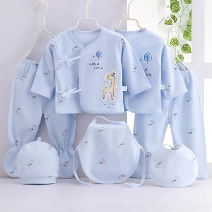 Conjunto de ropa de bebé de 7 piezas para recién nacido – Bonito conjunto de camiseta, pantalones y gorro de algodón con estampado de dibujos animados para bebés y niñas