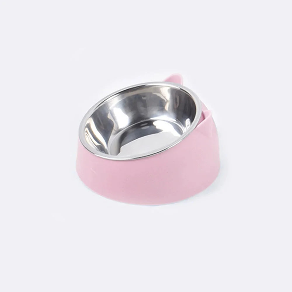 15° Raised Stainless Steel Pet Bowl – Non-Slip Tilted Food & Water Feeder for Cats, Dogs & Puppies, Neck-Friendly Elevated Bowl