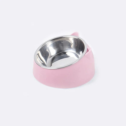 15° Raised Stainless Steel Pet Bowl – Non-Slip Tilted Food & Water Feeder for Cats, Dogs & Puppies, Neck-Friendly Elevated Bowl