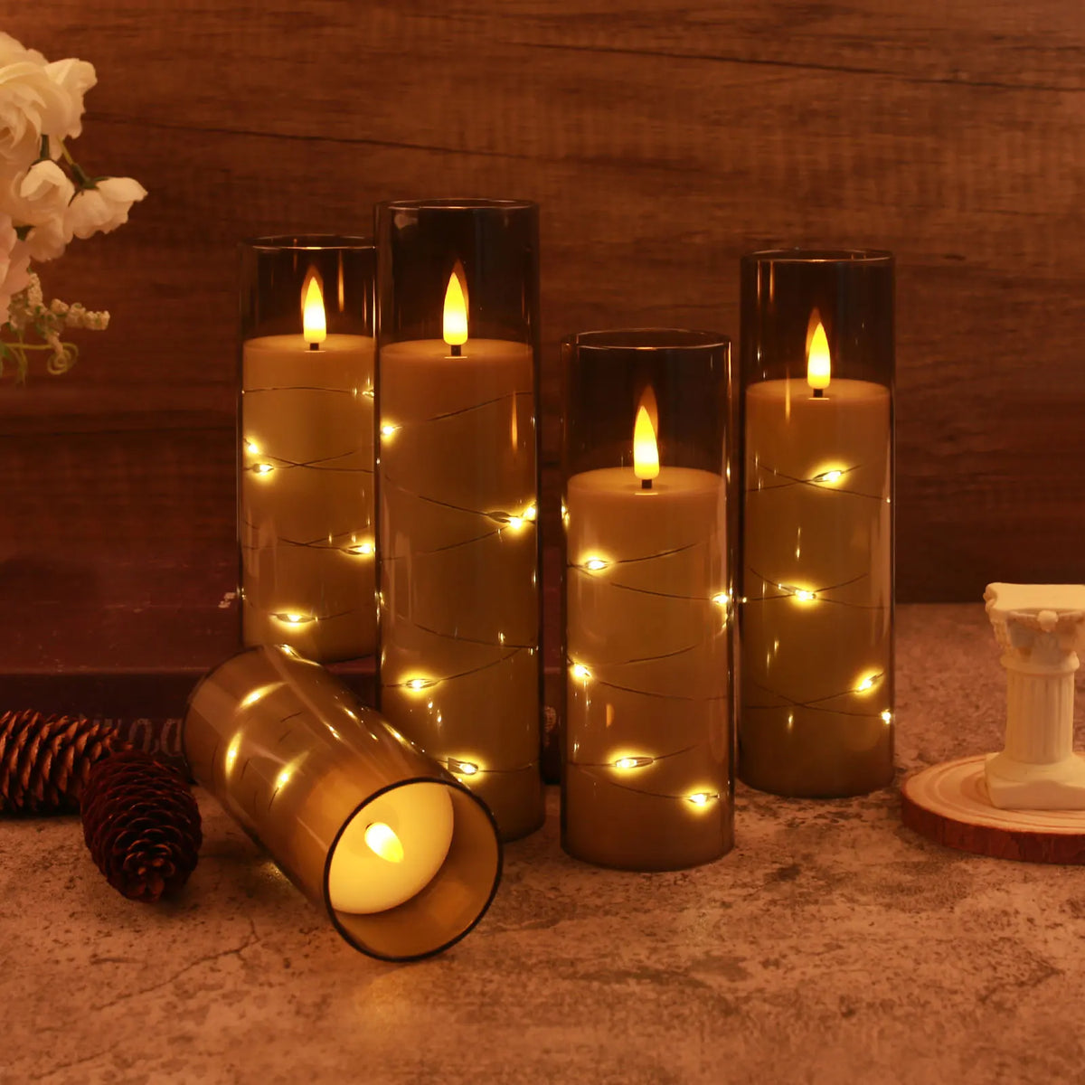 Flickering Flameless LED Pillar Candles – Remote-Controlled Candle Lights with Embedded Star String for Weddings, Christmas & Party Home Decor