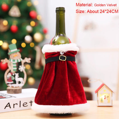 Christmas Wine Bottle Cover Set – Red Dress Wine Bottle Bag for Xmas, New Year Gifts, Navidad Party & Dinner Table Decor