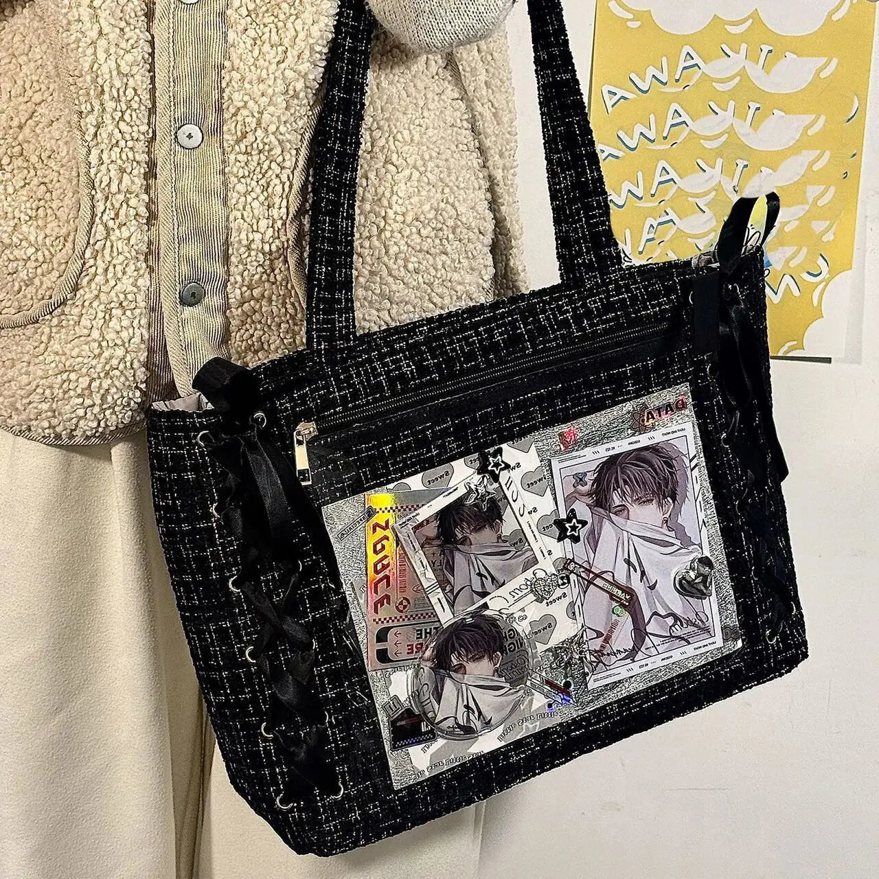 Bolsa Ita Japonesa Y2K para Mujer – Bonito Bolso de Hombro Transparente Lolita, Bolso Cruzado Grande de Exhibición DIY, Cartera de Moda Kawaii para la Escuela, Viajes y Uso Diario