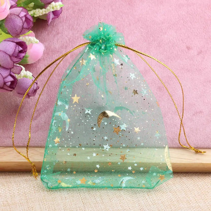 Bolsas de regalo de organza con estrellas y lunas de 25/50 piezas – Bolsitas de joyería con cordón dorado para recuerdos de boda, regalos de fiesta, empaques de dulces y almacenamiento de accesorios pequeños