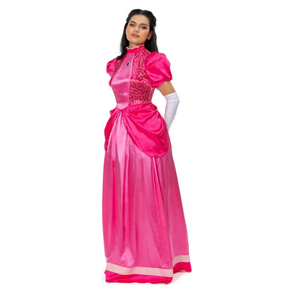 Princess Peach Cosplay Costume – Pink Fantasy Dress Set with Crown (Adult Women Halloween/Carnival Party Outfit, Includes Swimsuit Style Disguise)