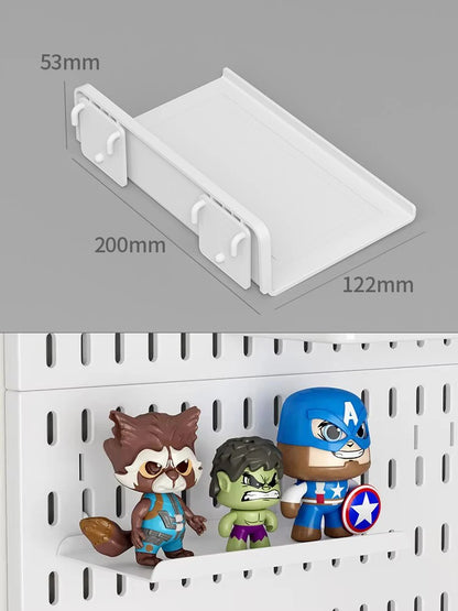 Organizador de pared de tablero perforado sin taladros – Panel de almacenamiento modular con estantes y accesorios para cocina, baño y sala de juegos