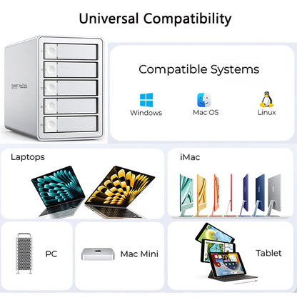 ORICO 4/5 Bay HDD Docking Station – USB 3.2 Type-C 10Gbps SATA Hard Drive Enclosure for 2.5" & 3.5" SSD HDD