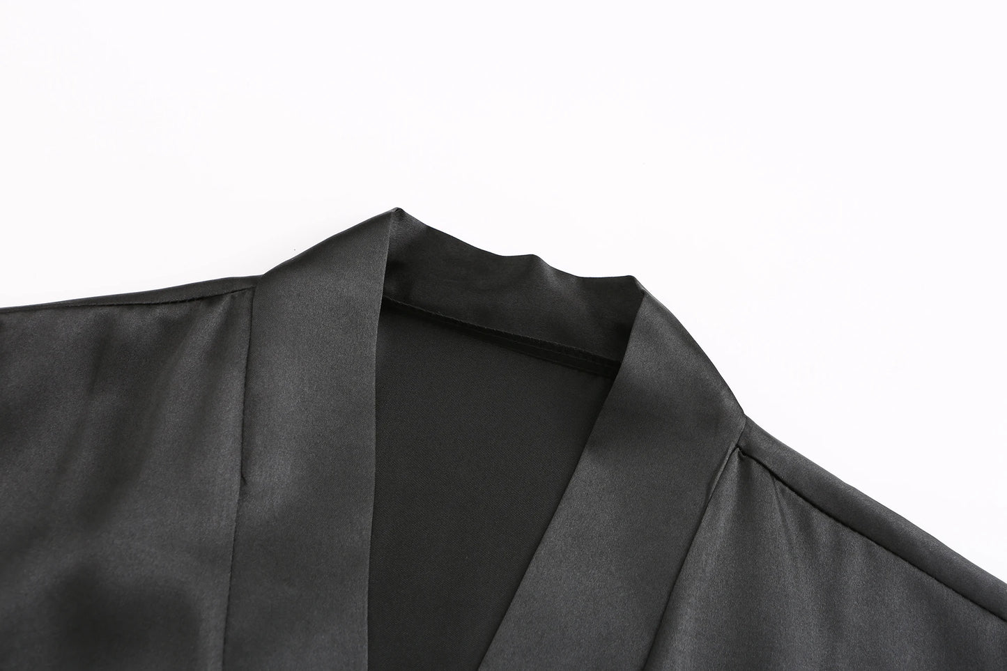 Women’s Black Satin Robe – Silky Kimono Bridal Wedding Bridesmaid Loungewear Dressing Gown