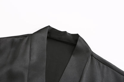 Women’s Black Satin Robe – Silky Kimono Bridal Wedding Bridesmaid Loungewear Dressing Gown
