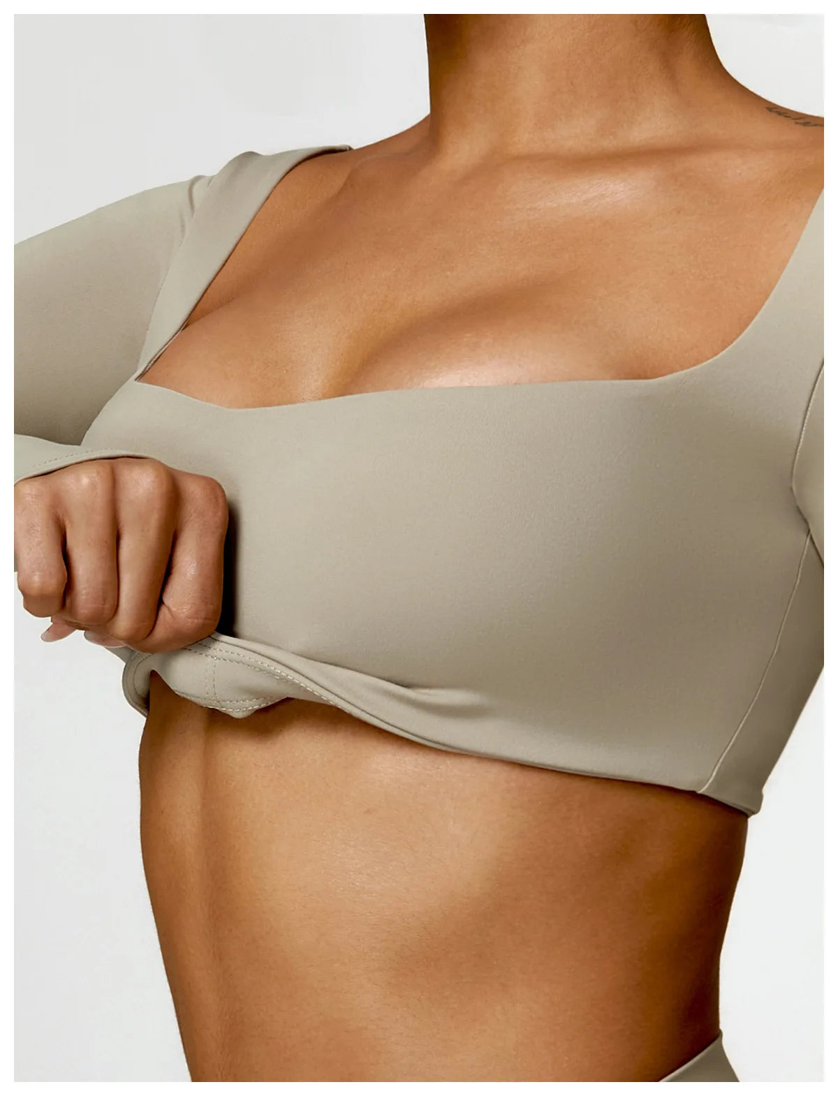 Women’s Square Neck Sports Crop Top – Long Sleeve Quick-Dry Gym Yoga Fitness Activewear