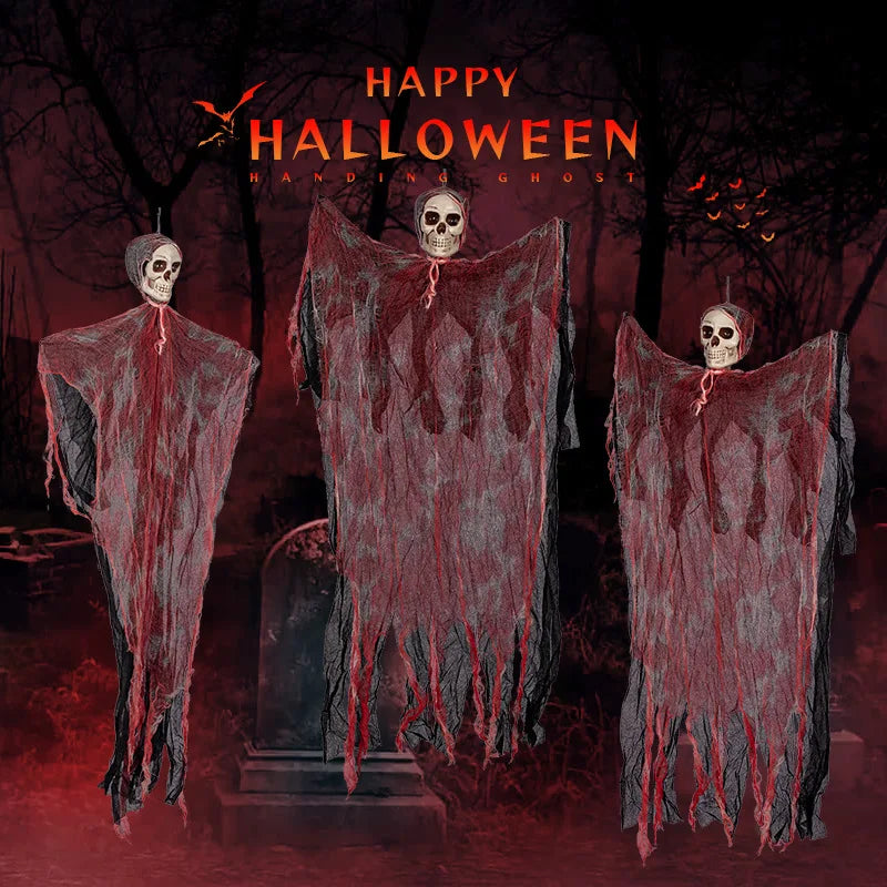 1PC 90CM Halloween Hanging Skeleton Ghost Decoration – Scary Indoor & Outdoor Prop for Parties, Bars, Haunted Houses & Graveyard Decor