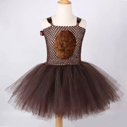 Baby Girls' Brown Bear Tutu Dress with Ears, Bow and Tail, Cute Animal Costume for Halloween, Christmas, Birthday Parties and Everyday Dress-Up Outfit for Kids