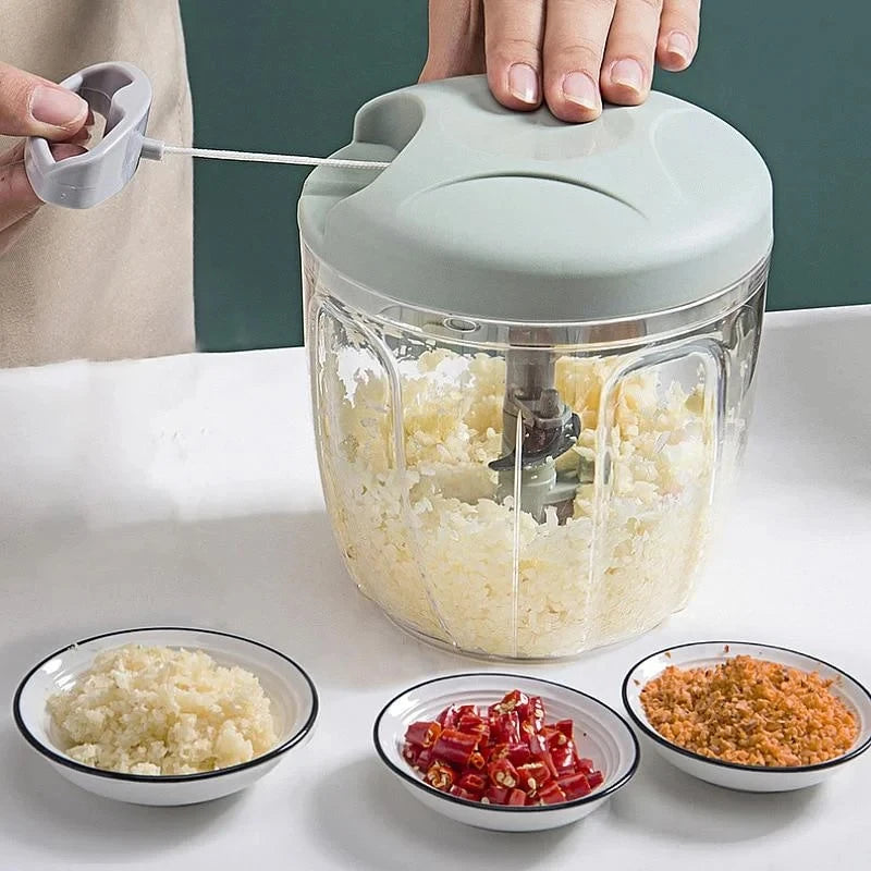 500/900ml Manual Food Chopper – Pull-Rope Vegetable Cutter, Garlic & Onion Slicer, Shredder and Salad Maker