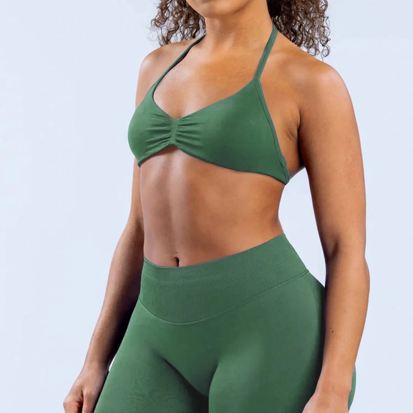 Women’s Seamless Yoga Set – 2PCS Strappy Sports Bra & High Waist Scrunch Shorts Gym Workout Outfit