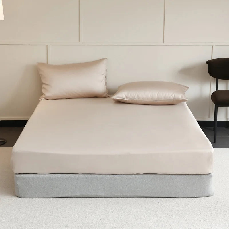 Luxury Mulberry Silk Fitted Sheet – Soft Elastic Mattress Cover for Single, Double, Queen & King Beds