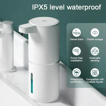 Dispensador automático de jabón sin contacto de 380 ml – Dispensador de jabón líquido y espuma recargable por USB con 4 niveles ajustables
