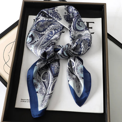 70x70CM Foulard en soie imprimé pour femme – Châle Pashmina carré tendance, tour de cou de luxe, bandeau et bandana décoratif