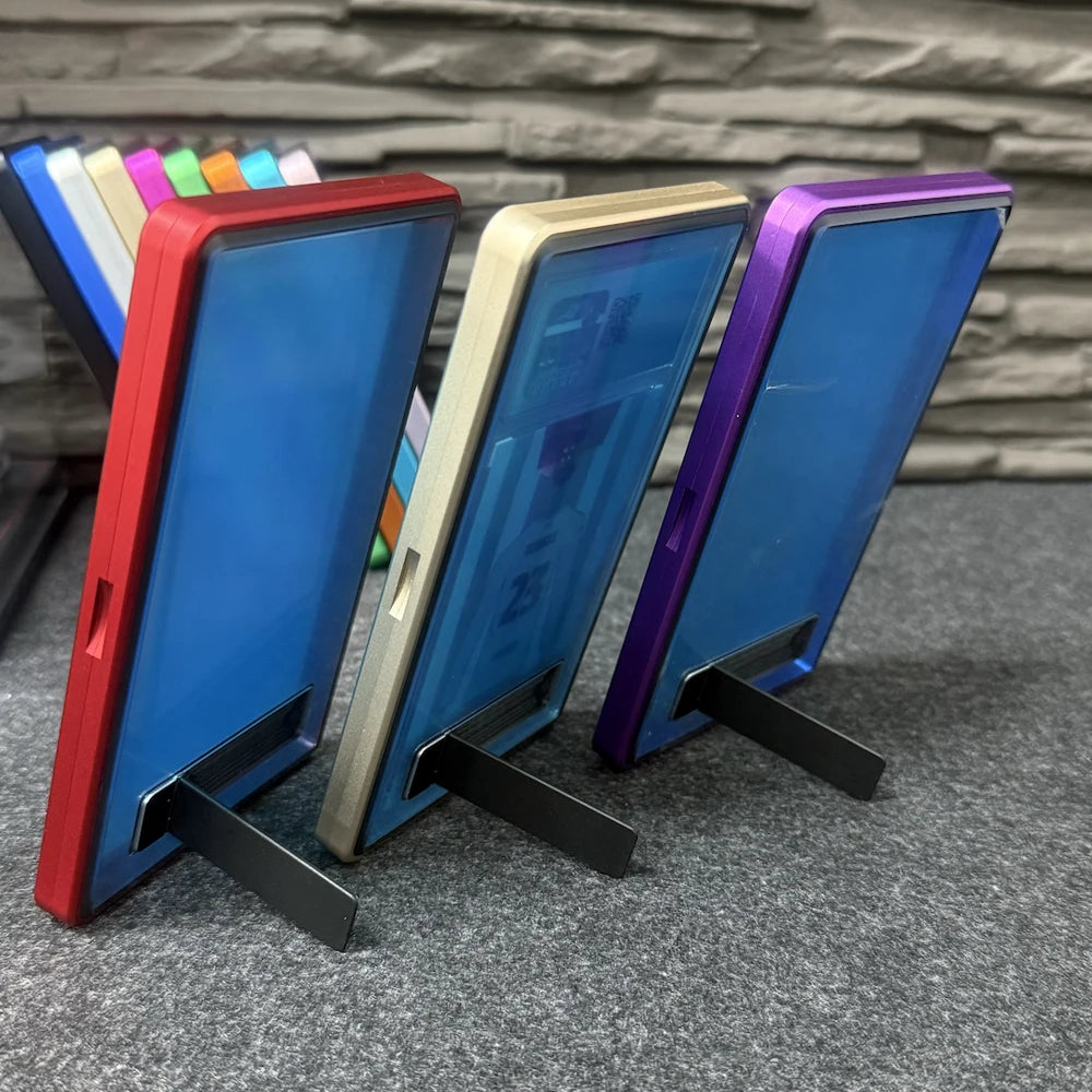 Aluminum Alloy Trading Card Display Case with Stand – Multicolor PSA & BGS Graded Card Protector Holder for Horizontal & Vertical Display