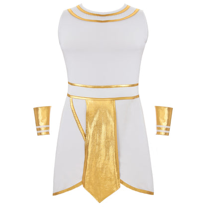 Men’s Ancient Greek & Egyptian Pharaoh Cosplay Costume – Metallic Shiny Toga Robe with Sleeves for Halloween & Roleplay