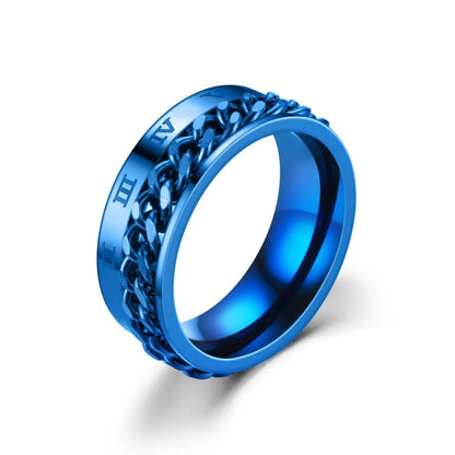Roman Numeral Spinner Ring – Stainless Steel Chain Rotating Anxiety Fidget Ring for Men | Black Metal Stress Relief Jewelry