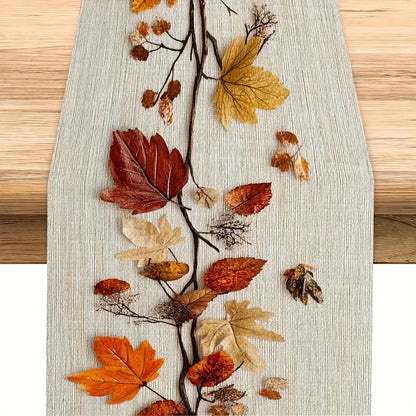 Autumn Fallen Leaf Table Runner – Natural Dried Leaf & Vine Collage Design for Thanksgiving, Family Gatherings, Cafés, B&Bs, Picnics & Home Decor
