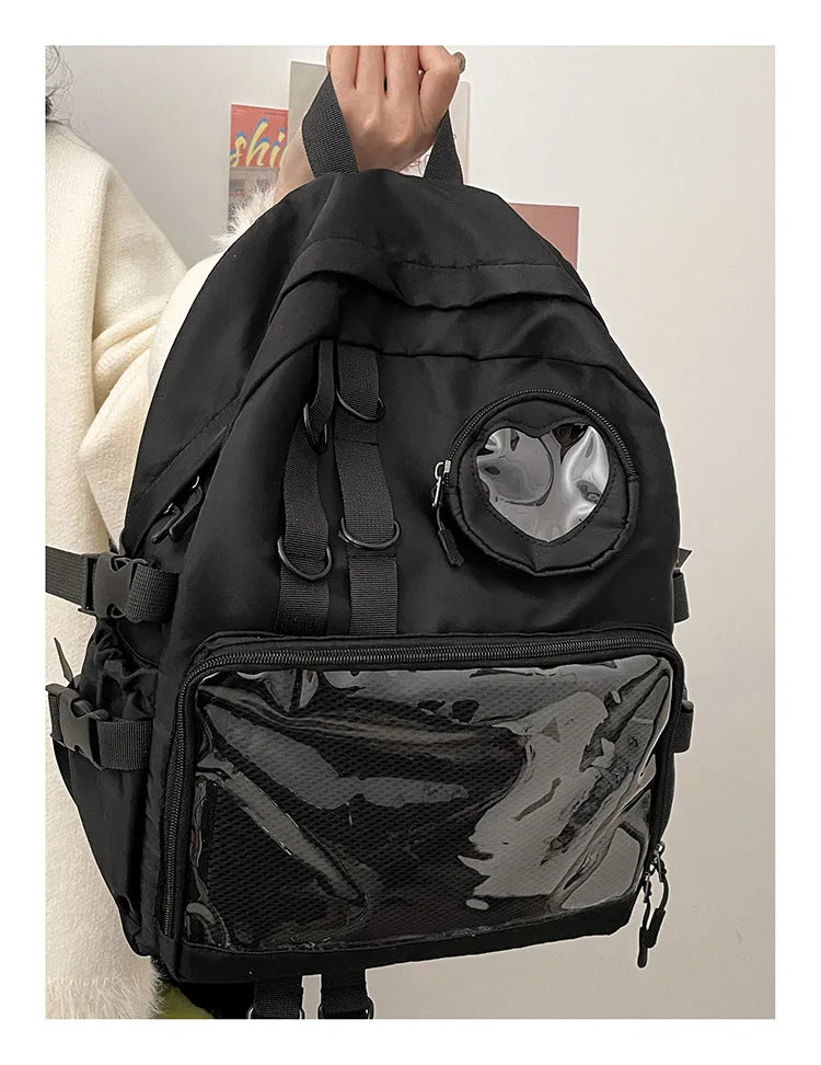 Mochila Ita Kawaii Estilo Collage – Mochila Escolar Transparente con Bolsillo en Forma de Corazón para Adolescentes, Mochila de Moda Japonesa JK, Mochila para Laptop para Mujeres, Bolso de Hombro para Estudiantes Estilo Harajuku 2024