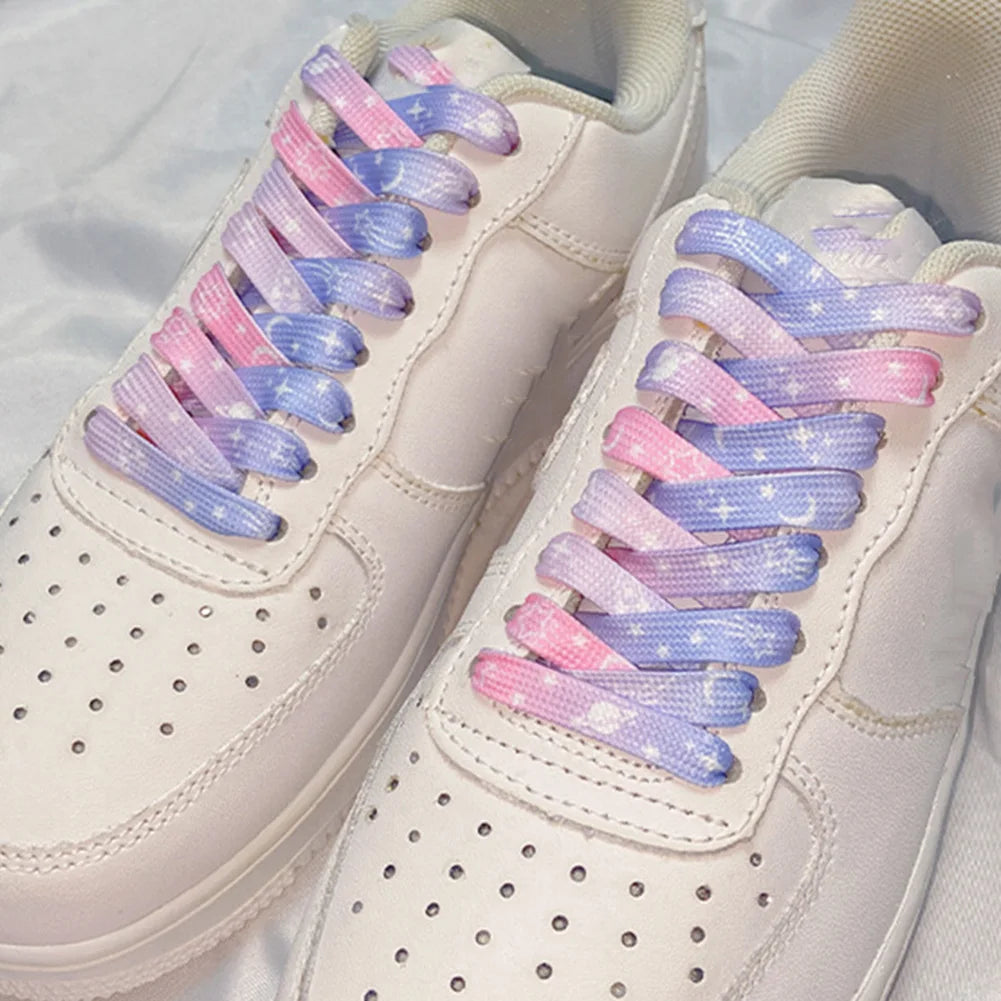 120/140/160cm Star Moon Shoelaces – Blue, Purple & Love Pattern Flat Elastic Shoe Laces for Sneakers & Casual Shoes