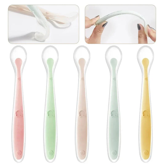 Cuchara de alimentación de silicona suave para bebés – Cuchara de entrenamiento suave para bebés, niños pequeños y destete dirigido por el bebé