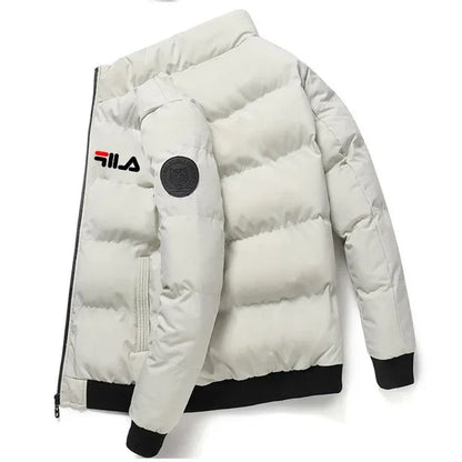 Men’s Short Winter Jacket – Thick Warm Windproof Coat with Zipper & Printed Design, Casual Outdoor Outerwear, Sizes M–5XL