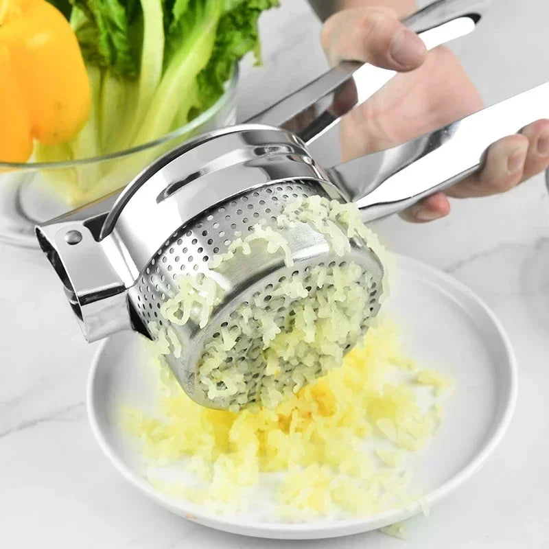 Stainless Steel Potato Masher & Ricer – Manual Food Press for Mashed Potatoes, Fruit & Vegetable Puree, Kitchen Squeezer Tool