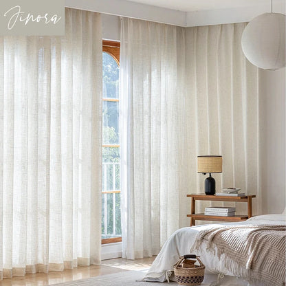 Voilages sur mesure aspect lin – Panneaux de fenêtre filtrant la lumière avec protection UV