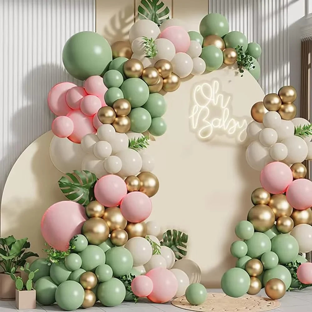 Sage Green Balloon Arch Garland Kit – Green, White, Sand & Gold Confetti Latex Balloons for Birthday, Wedding & Graduation Decorations