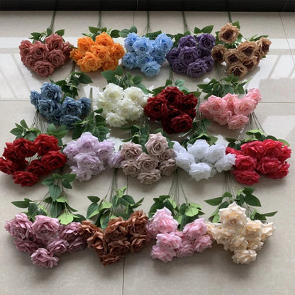 Ramo de rosas de diamantes de 9 cabezas – Rosas artificiales sintéticas con detalles de diamantes brillantes, arreglo floral realista para boda, decoración del hogar, sala de estar y regalo