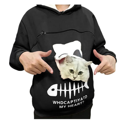 Women's Cute Cat Pocket Hoodie – Long Sleeve Casual Sweatshirt for Spring, Autumn & Winter, Simple Commuter Top with Pet Pocket