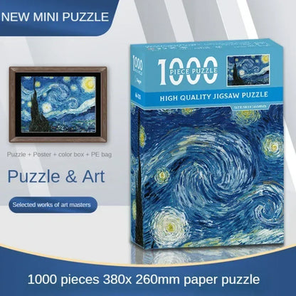 Mini puzzle de 1000 pièces – Puzzle de peinture à l'huile célèbre de Van Gogh pour adultes, jeu de puzzle d'art 38 × 26 cm, jouet éducatif casse-tête et cadeau de Noël