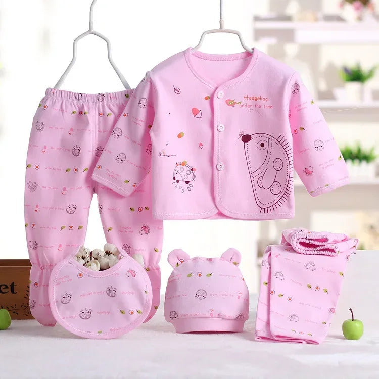 5PCS Baby Hedgehog Clothing Set – Pure Cotton Newborn Underwear Outfit for 0–3 Months Spring & Autumn