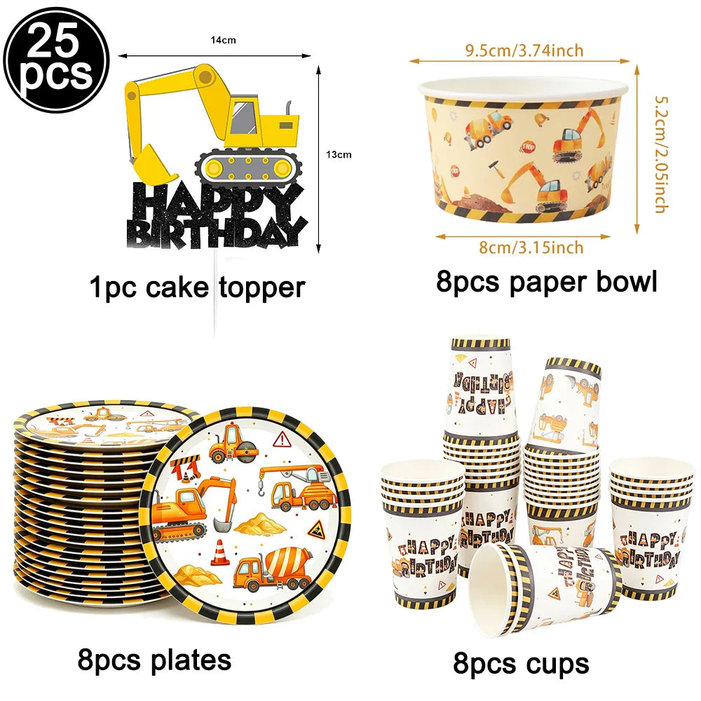 Construction Truck Birthday Party Tablecloth – Excavator & Engineering-Themed Table Runner for Boys' Construction Party Decorations
