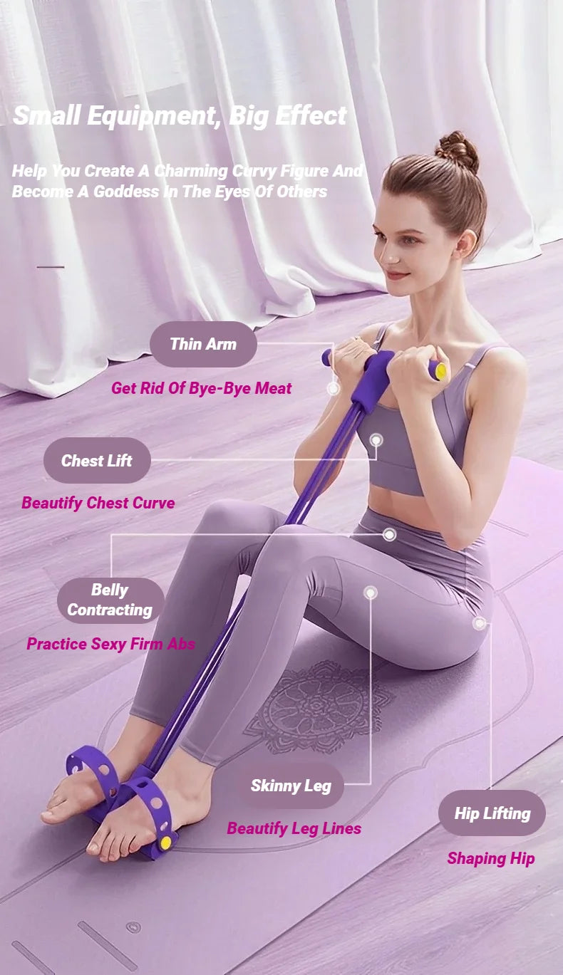 Entrenador de resistencia de pedales de 4 tubos – Cuerda de tensión elástica multifuncional para yoga, entrenamiento de fuerza abdominal, fitness en casa y entrenamiento de cuerpo completo