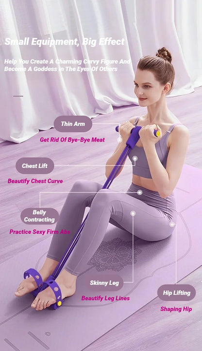 Entrenador de resistencia de pedales de 4 tubos – Cuerda de tensión elástica multifuncional para yoga, entrenamiento de fuerza abdominal, fitness en casa y entrenamiento de cuerpo completo