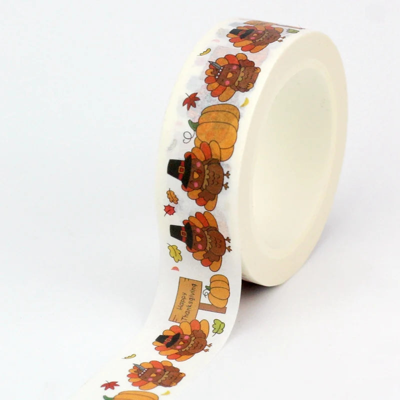1PC 10M Fall Washi Tape – Pumpkin, Maple Leaves, Corn, Turkey & Sunflower Decorative Masking Tape for Scrapbooking, Planners & Stationery