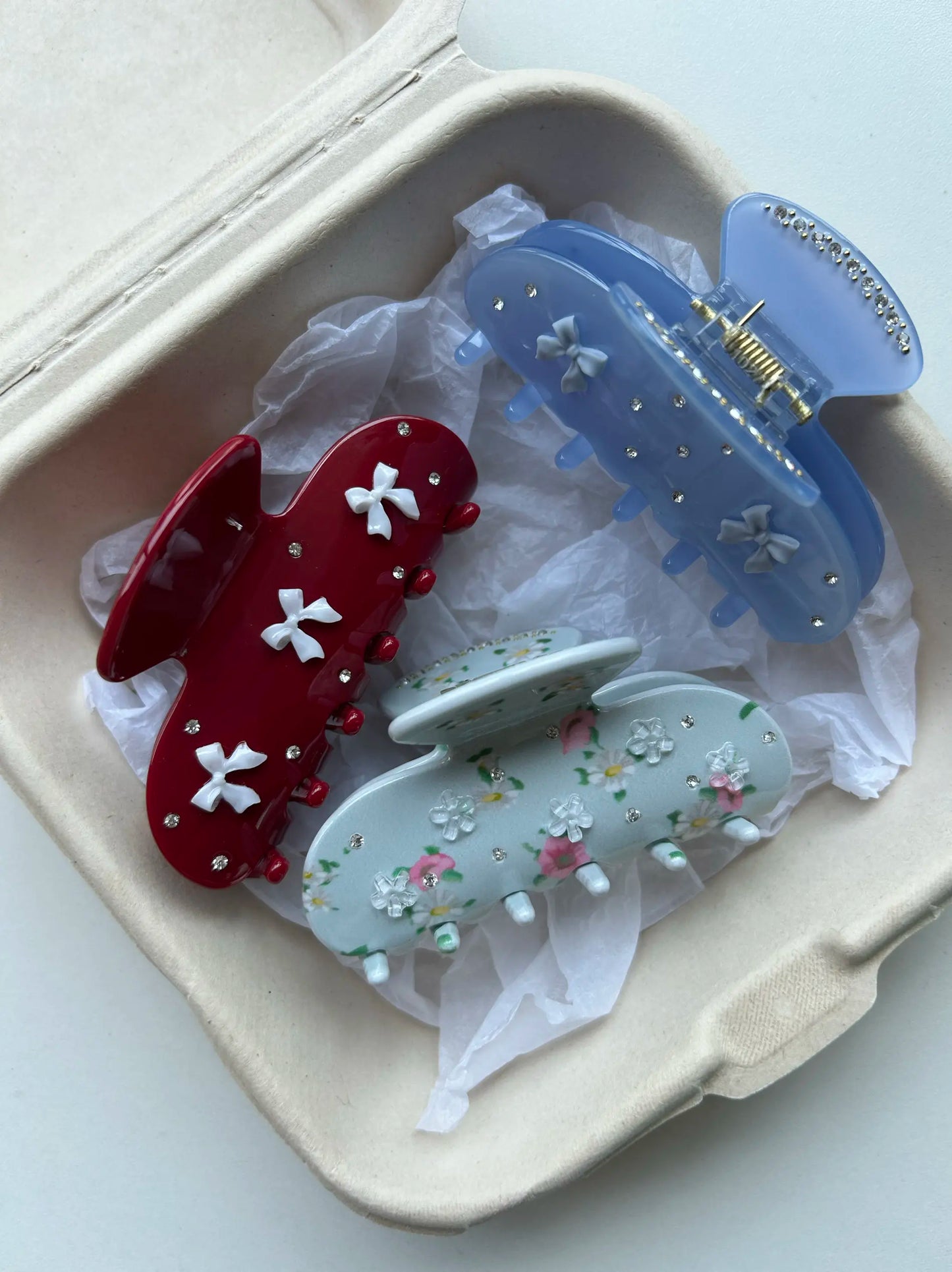 Pasadores de pelo con lazos bonitos – Pinzas de pelo con diamantes de imitación, perlas y acetato floral para mujeres y niñas | Accesorios de moda para el pelo