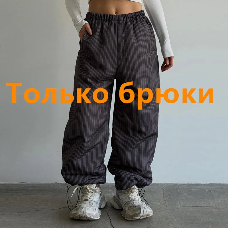 Women’s Winter Printed Coat & Pants 2-Piece Set – Warm Stand Neck Hooded Cotton Jacket with High-Waisted Pants, Chic Casual Outfit