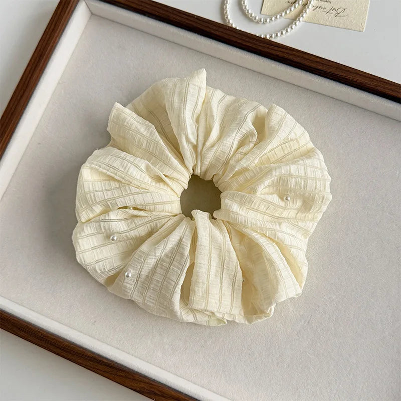 Korean Dot Satin Scrunchies – White & Black Silk Elastic Hair Ties for Women & Girls | Fashion Ponytail Hair Accessories