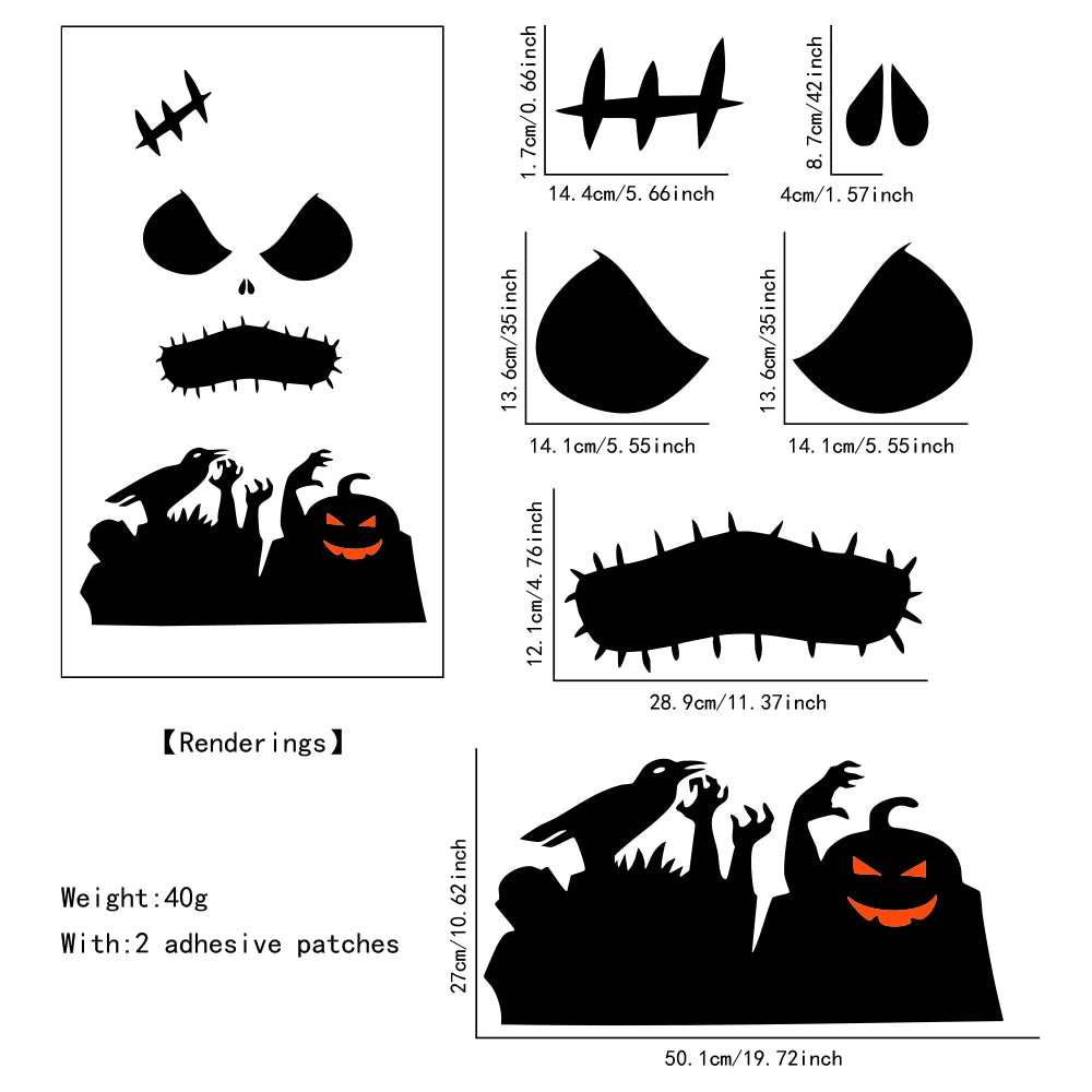 Halloween Window & Door Stickers – Skeleton Hand, Pumpkin, Ghost, Devil & Witch Hat DIY Decals for Room, Window & Party Decorations