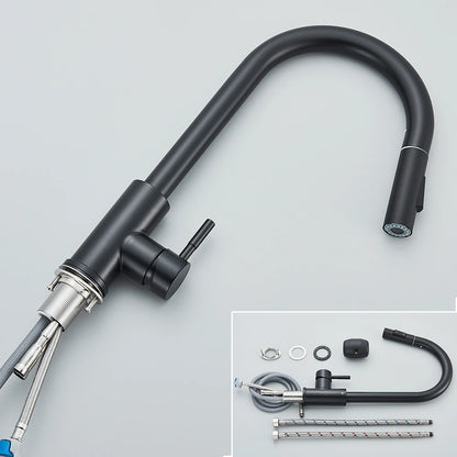Black Kitchen Faucet – Single-Handle Pull-Out Mixer Tap with 2-Function Spray, Hot & Cold Water, Deck-Mounted Sink Faucet